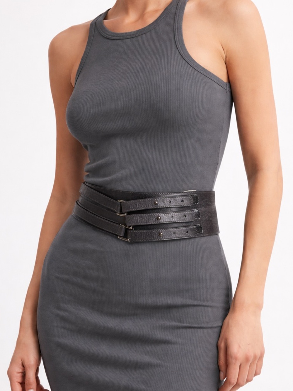 Marc Cain Leather Triple Strap Wide Waist Cincher Statement Belt
